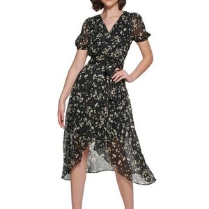 Karl Lagerfeld Floral-Print Chiffon Faux Midi Dress Size 0